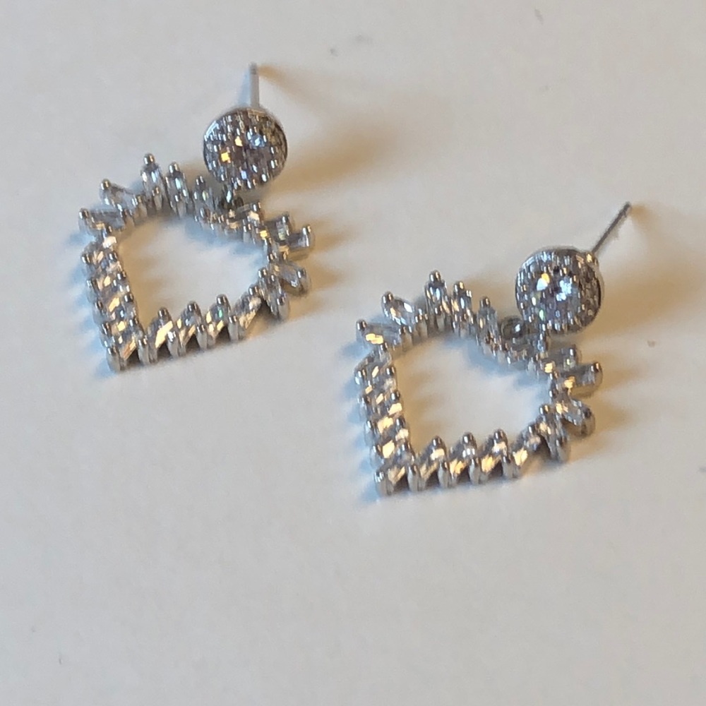 Silver & Diamond Simulated Heart Earring